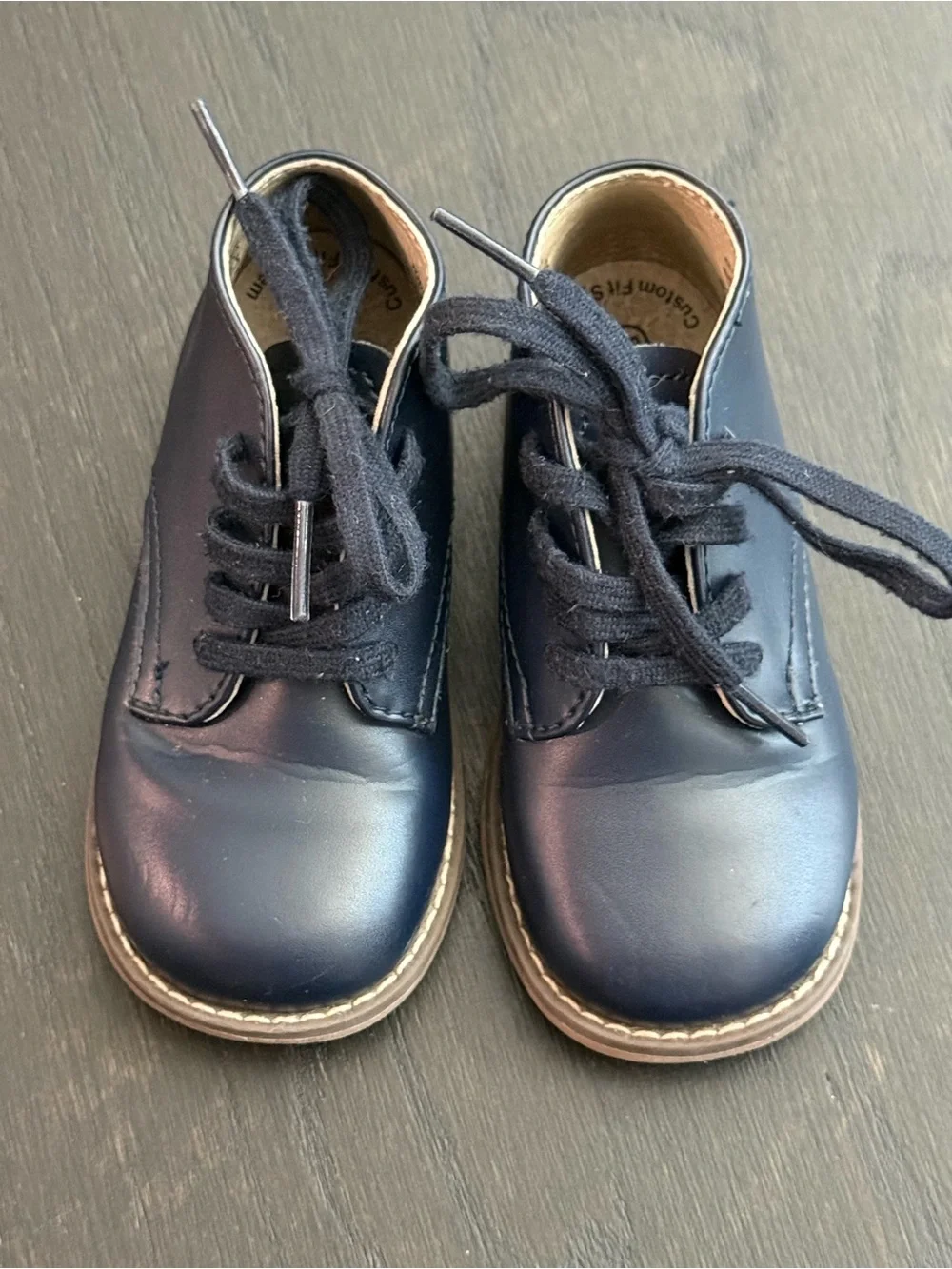 Footmates Navy Leather Lace-Up Kids Booties Size 6.5 Arch Support Medium Width